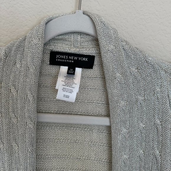 Jones New York Collection Silver Open Front Sweater - Picture 2 of 3